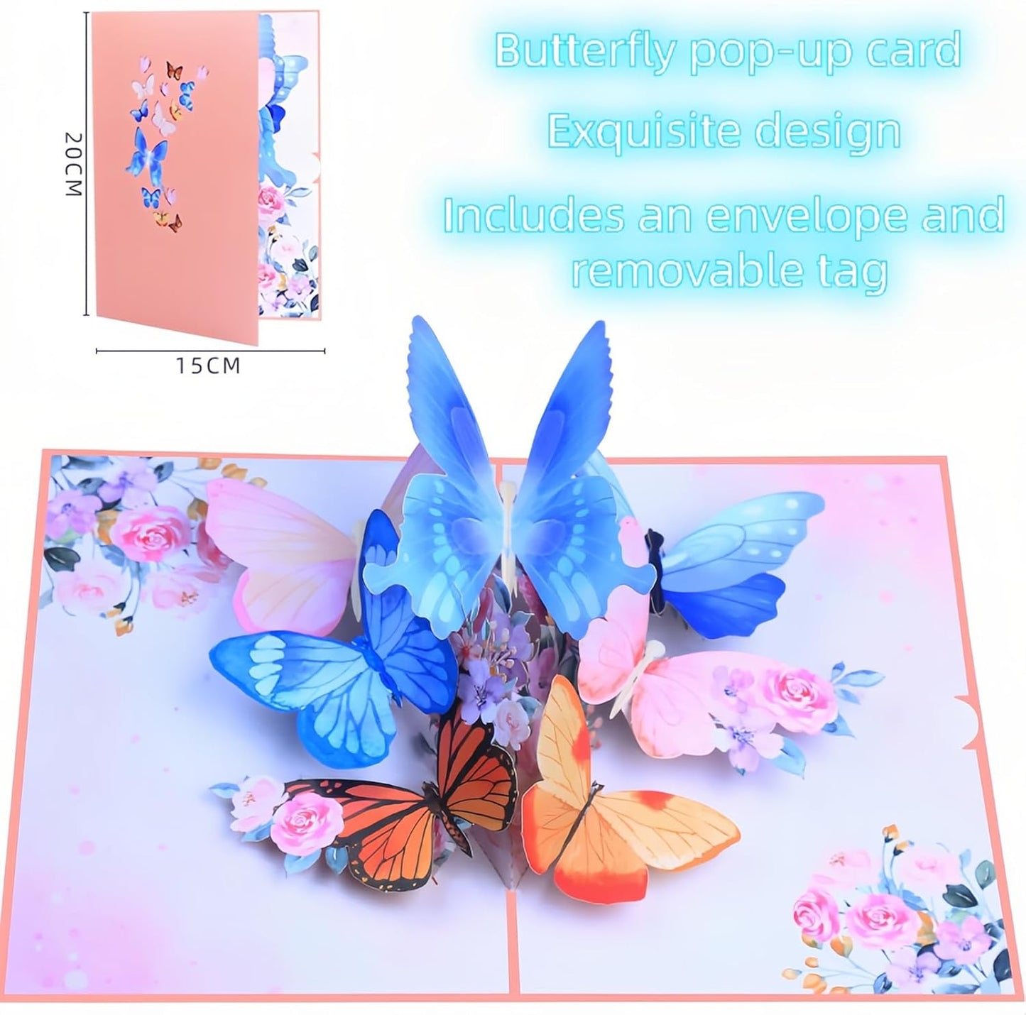 Steelhill 3D Pop Up Cards,Butterfly Greeting Cards for Women,Valentines Day Gifts Card with Envelope for Mother's Day Thinking of You Card for Wife,Girlfriend,Friends(Butterfly flying card)