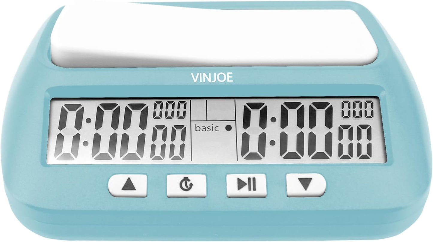 VINJOE Chess Clock Digital Chess Timer Professional for Board Games,Portable Digital Chess Clock & Game Timer with Basic,Bonus,Delay and Positive Time Features Best Gifts for Christmas (Blue)