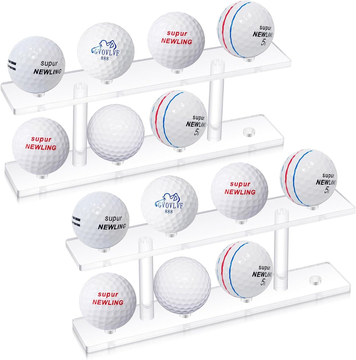2 Pcs Golf Ball Display Rack 8 Balls Clear Acrylic Golf Case Holder Small Table Tennis Display Stand Shelf Double Layer