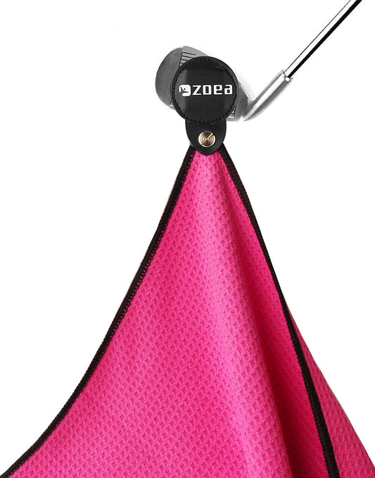 ZOEA Magnetic Towel, Magnetic Clip for Golf Towel, Microfiber Fabric Waffle Pattern Towels Industrial Strength Magnet for Strong Hold to Golf Carts or Clubs (1, Rose)