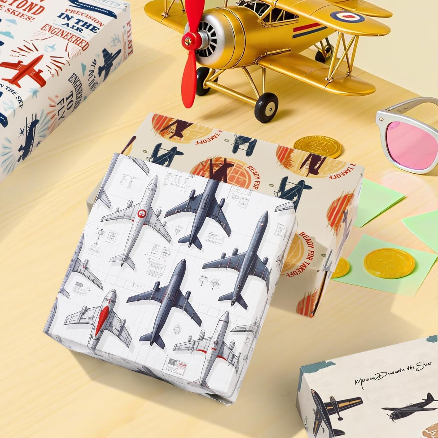 Pineraap Airplane Wrapping Paper 12 Sheets Fighter Jet Military & Airplane Themed Designs Gift Wrap for Aviation Enthusiasts,Pilots,20"×28"