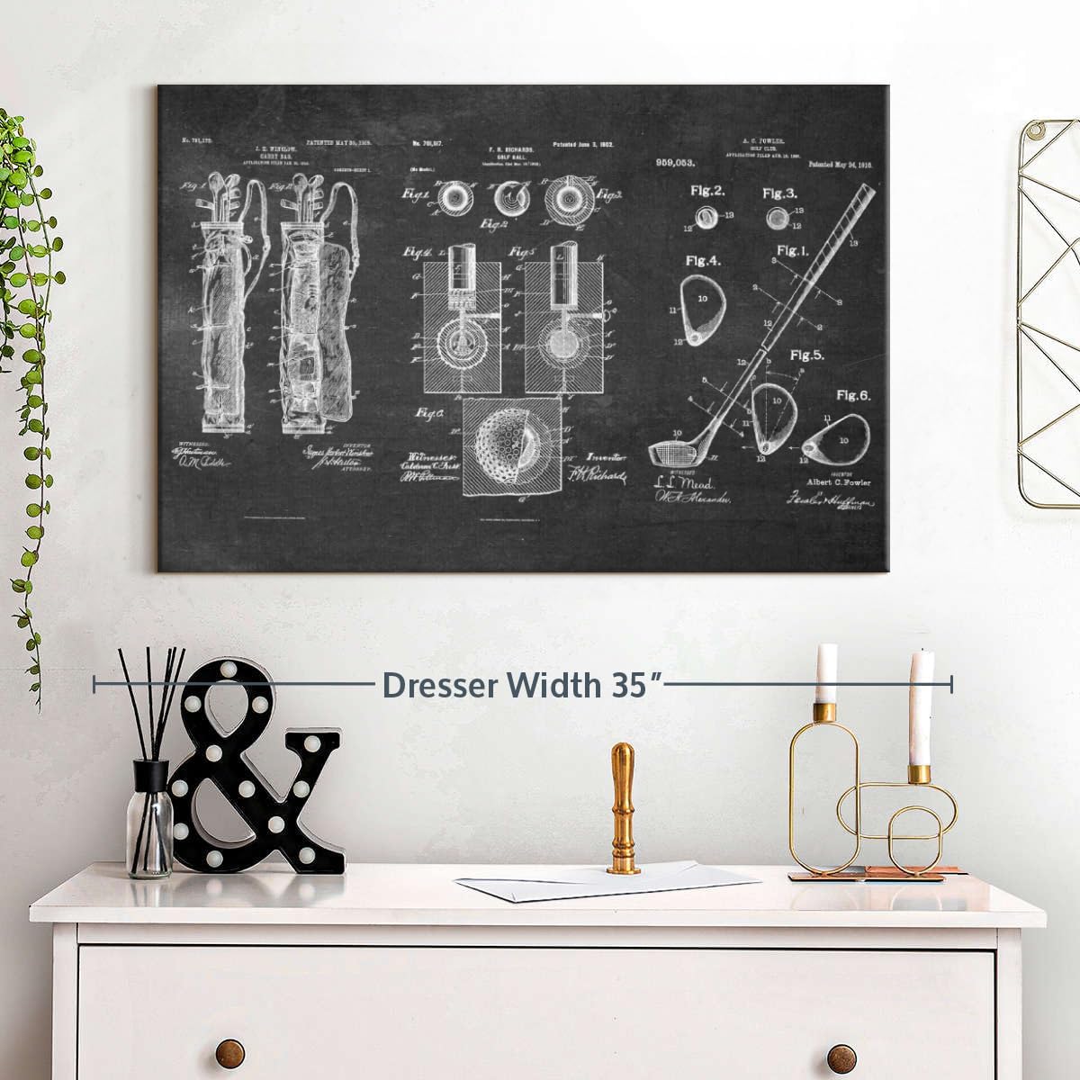 ElephantStock Golf Patents Canvas - 1 Panel Sports Patent Wall Art Decor - Sports Decorations for Boys Room - Wall Art and Office Decor - 30" X 20"