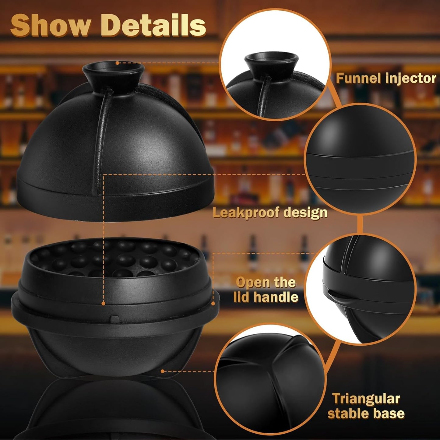 2 Pack Golf Ball Ice Cube Molds - 2.5 Inch Large Silicone 3D Ice Cube Molds for Cocktails, Bourbon, Brandy, Whiskey