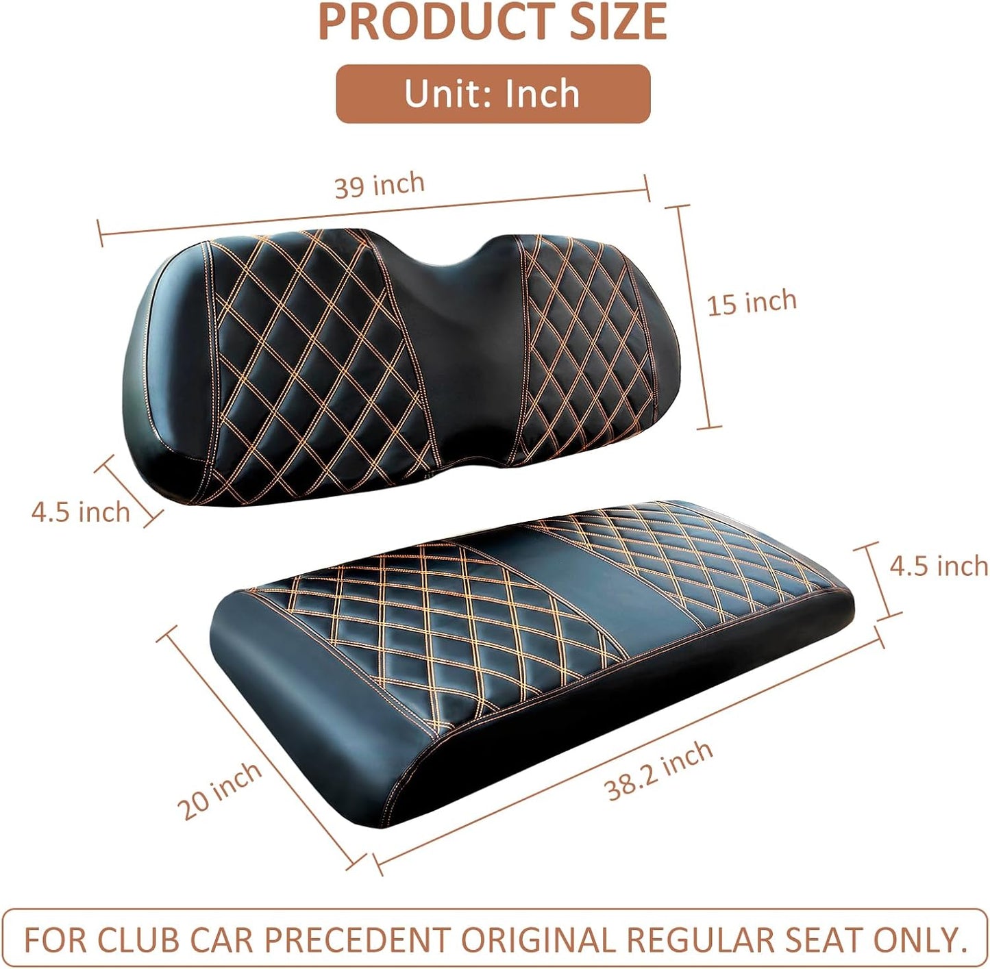 Golf Cart Seat Cover for Club Car Precedent Ordinary Front Seat Cushion, Thick Vinyl Leather Custom Diamond Comfortable, Adjustable Straps and Retractable Buckle/No Nails Required