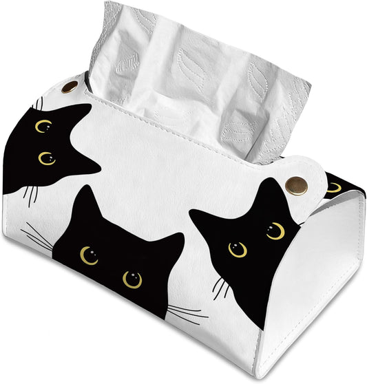 Black Cat Tissue Box Cover Holder – Rectangular Tissue Organizer, Decorative Napkin Box Case for Home, Office & Car