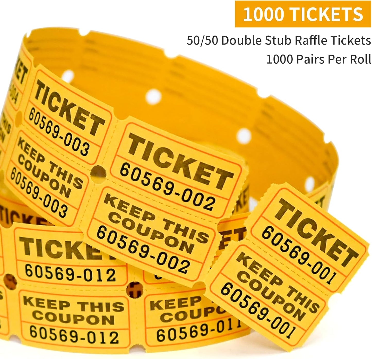 L LIKED Raffle Tickets Double Rolls 1000 per Roll 50/50 Raffle Tickets for Events, Entry, Class Reward, Prizes (Yellow)