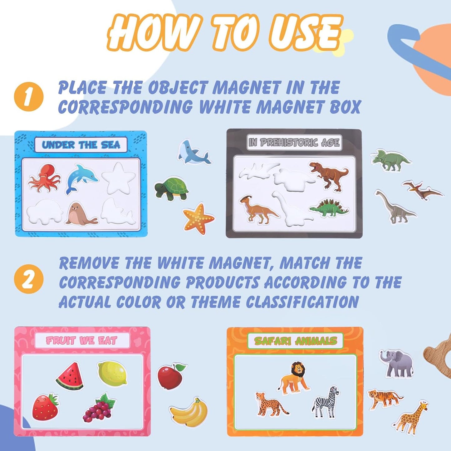 Magnetic Sorting Toys,10Pcs Refrigerator Magnets for Kids, Animals Food Car Magnetic Category Recognition for Kids Learning Fine Motor Skills Boys Girls