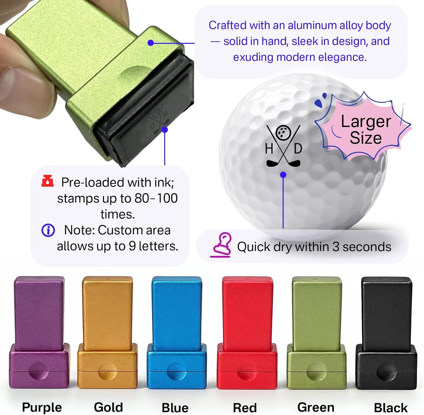 HDSD Custom Golf Ball Stamp Personalized Self-Ink Waterproof & Long-Lasting Monogram for Golfers