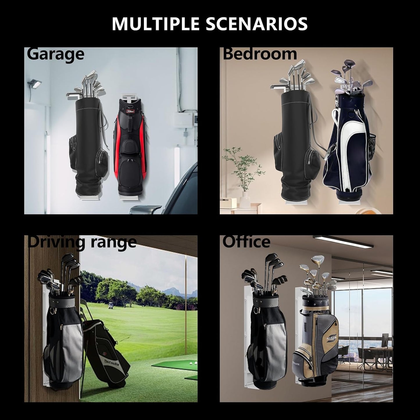 Wall Mount Golf Bag Storage Rack - Wall Mount Rack for Garage, Club Dock for Golfing Bag | Space Saving | Easy Install & Use