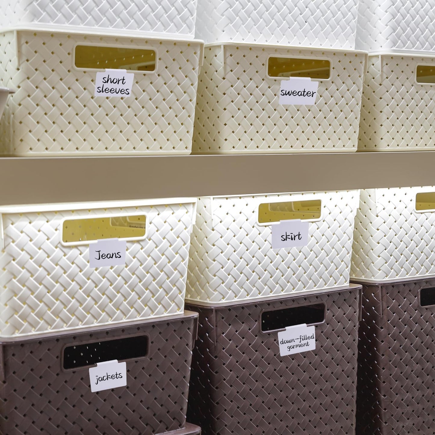 34 Pcs Basket Labels Clip on Set, Include 32 Kitchen Clip Label Holder Removable Storage Bin Labels with 2 Black Marker for Storage Bins Organization Box (White)