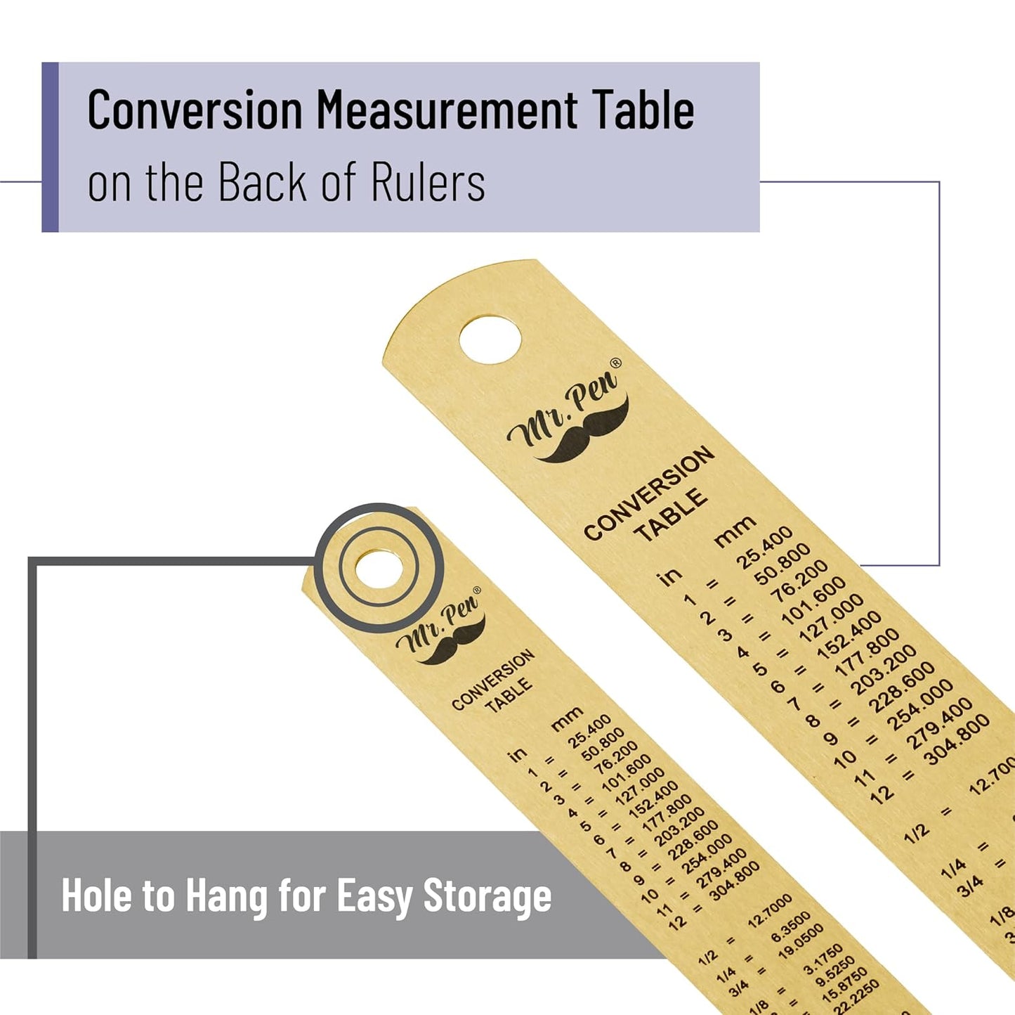 Mr. Pen- Steel Rulers, 2 Pack, 6" and 12", Gold, 6 Inch Ruler Metal Rulers, Stainless Steel Ruler 12 Inch