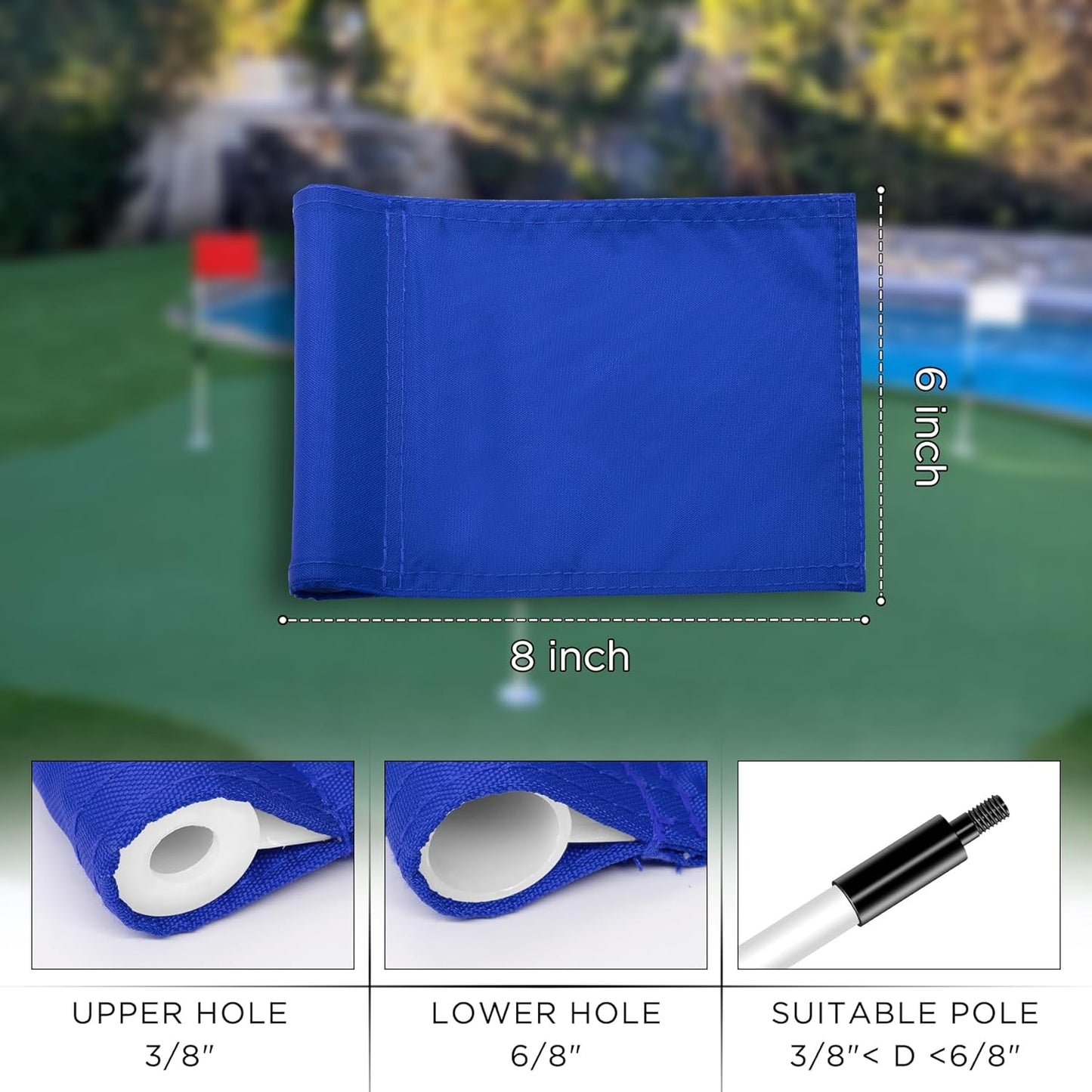 KINGTOP Solid Golf Flag All 8x6 Inch - 420D Nylon, Tube Inserted - Mini Putting Green Flags for Backyard Practice