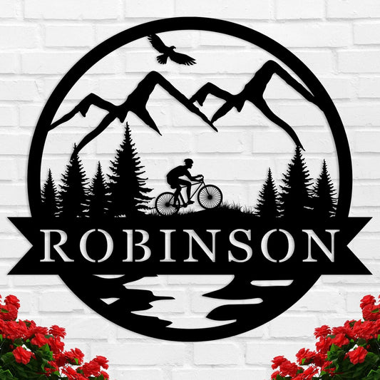 Personalized Mountain Biking Metal Sign, Custom Metal Bike Wall Art, Mountain Bike Gift, Custom Sign for Cabin, Lake House, Vacation Home