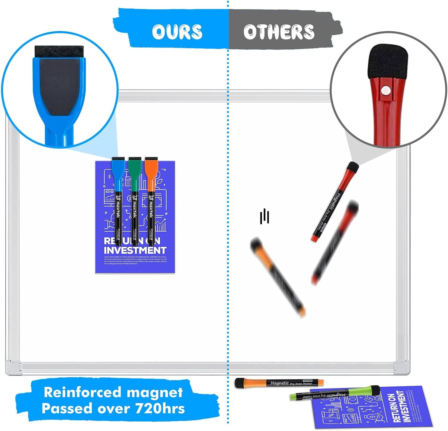 maxtek 60 Count Magnetic Dry Erase Markers, Fine Tip, 12 Colors, Low Odor Whiteboard Markers with Built-in Eraser