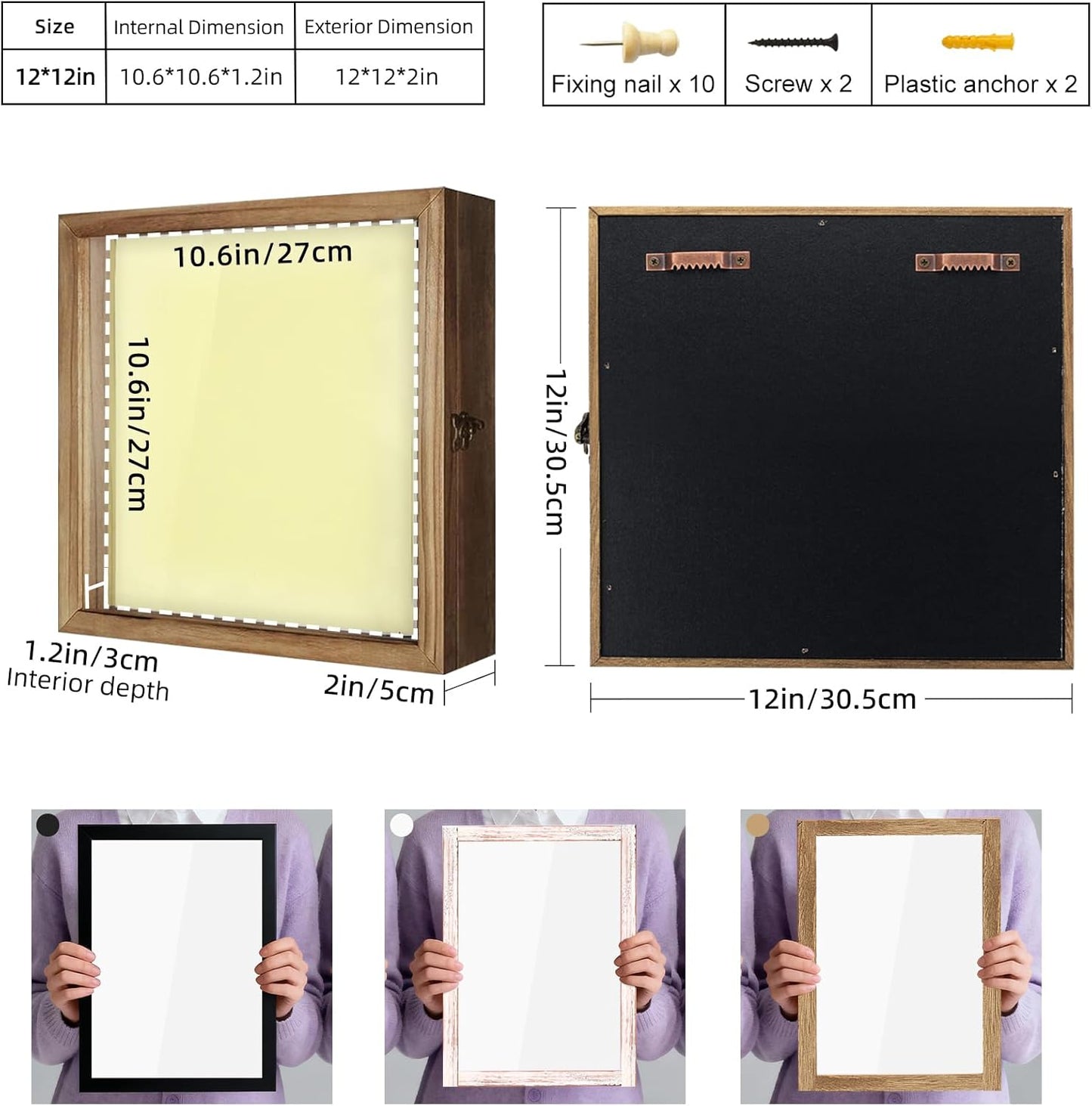 TJ.MOREE Shadow Box Display Case 12 x 12 Flowers Shadow Box Frame with Glass Window Picture Frame Wedding Bouquet Memorabilia Medals Photos Memory Box for Keepsakes - Carbonized