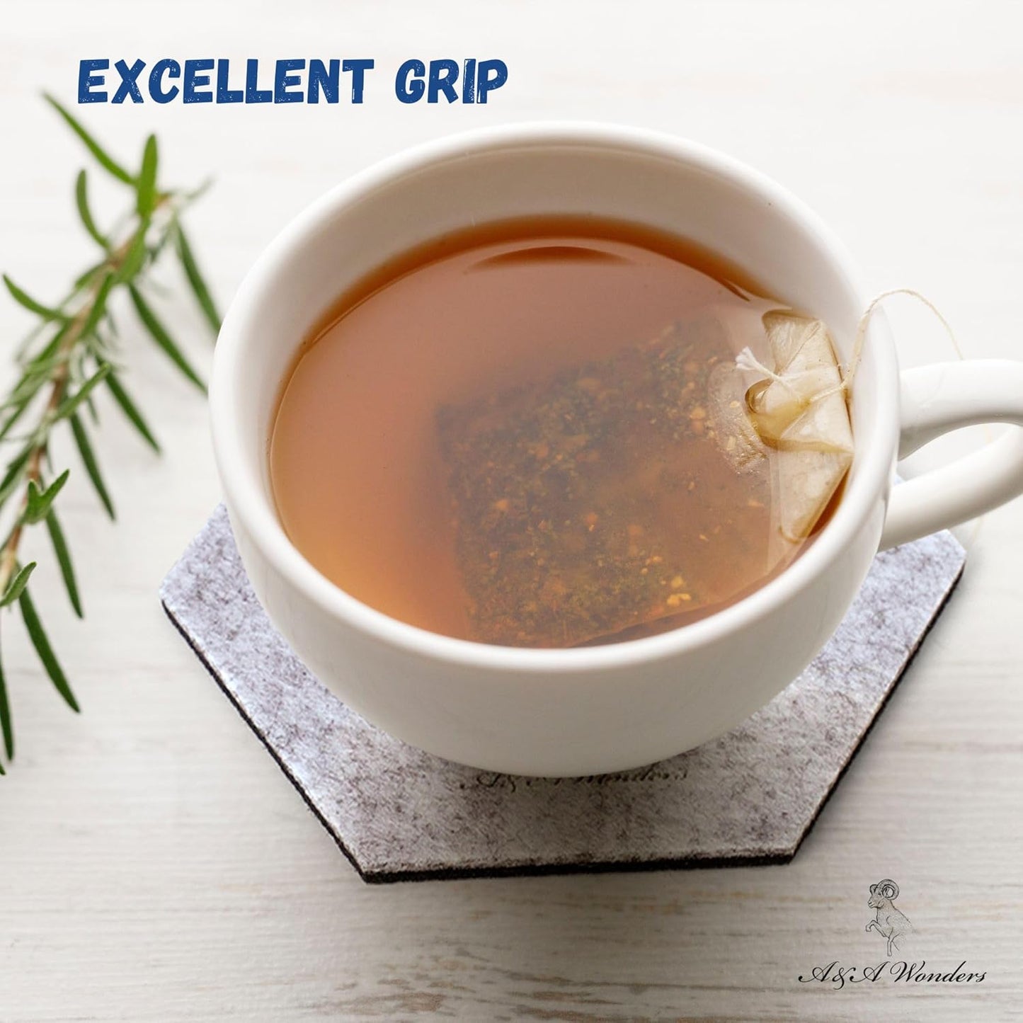 A&A Wonders Premium Felt Coasters for Drink, Two-Tone Reversible, Absorbent Felt Protects Furniture, Table, Anti Slip, Suitable for Drinks & All Table Types (Light Gray/Dark Gray, Hexagon 6 Pack)