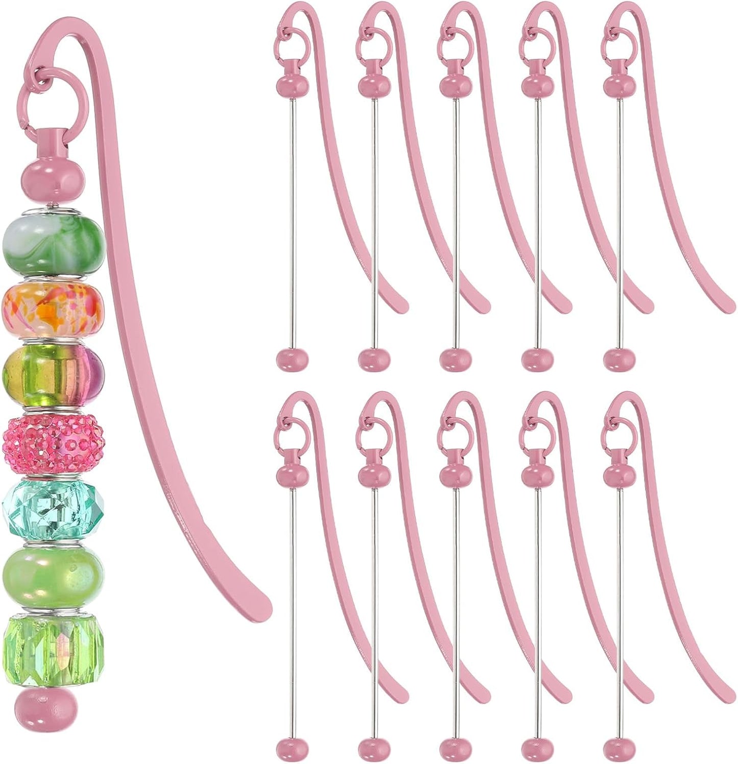 PATIKIL Beadable Bookmarks, 10 Pcs Beaded Bookmark DIY Metal Blank Bar Bulk for Bookmark DIY Making Craft, Beading Pendant Charm, Dark Pink