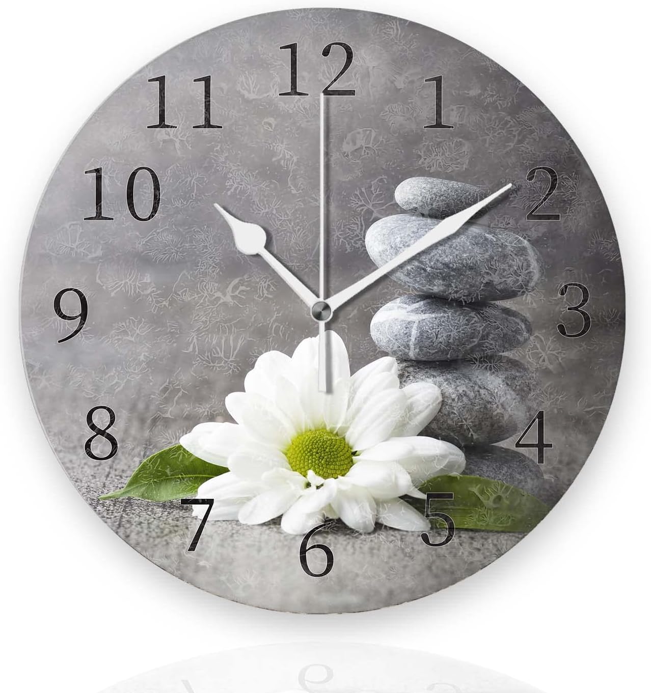 Battery Operated Wall Clocks 12 Inch,Grey Stone and Flowers,Silent Home Decor for Bathroom,Living Room,Bedroom