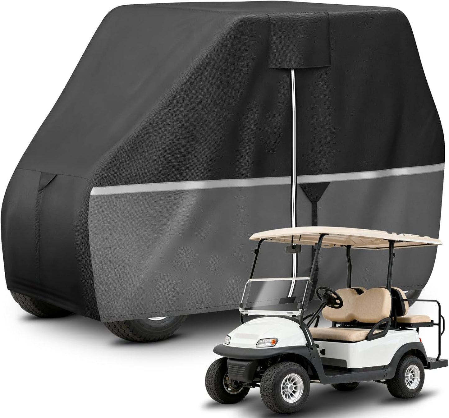 Waterproof Golf Cart Cover - Heavy Duty 420D Oxford Fabric, Universal Fit for 2+2/4 Passenger Yamaha/Club Car/EZGO, All-Weather Protection