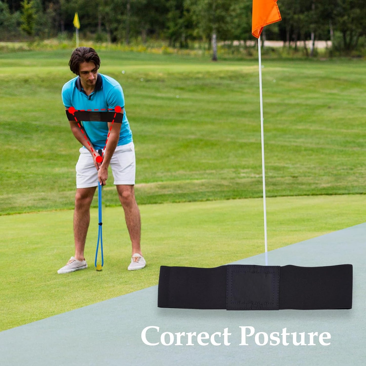 Little World Golf Rope Swing Trainer Set - Golf Training Aid with Swing Correcting Arm Band for Improved Technique & Tempo, Perfect Golf Gifts for Men & Women (Blue)