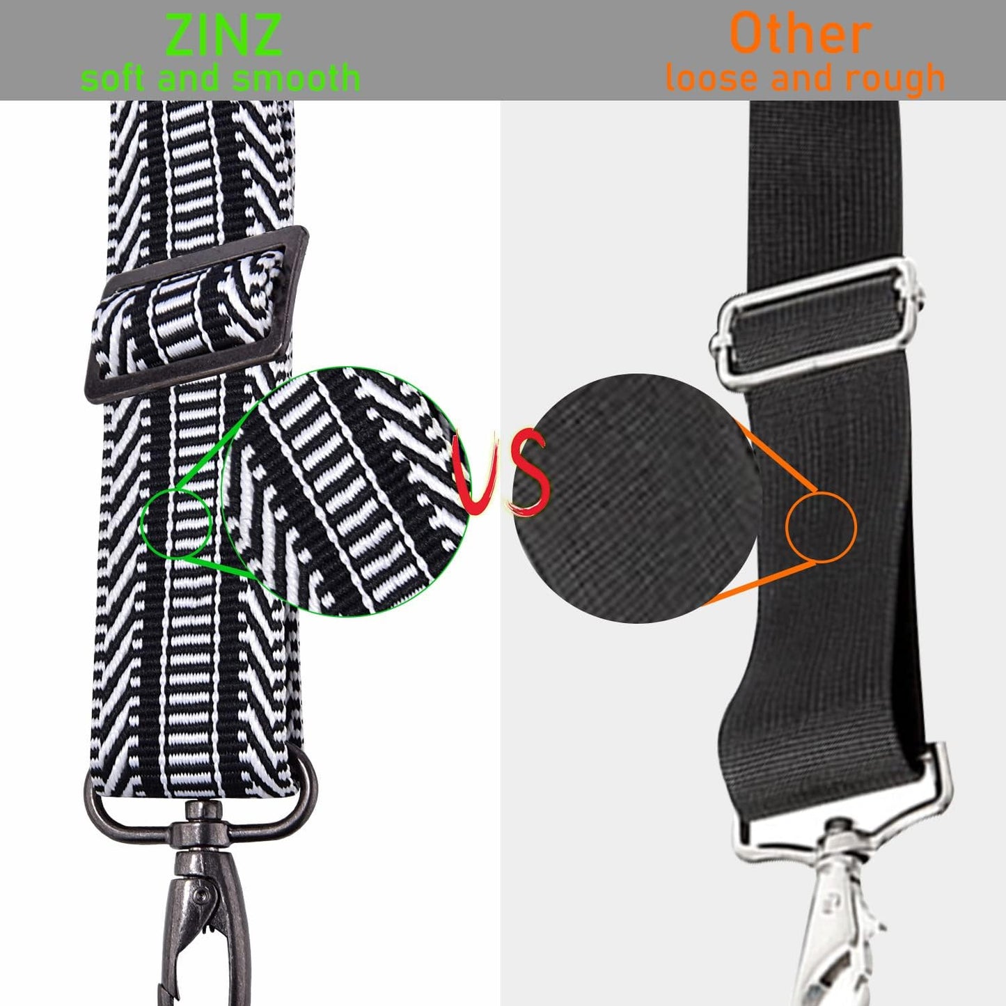 ZINZ 77 Inch Shoulder Strap Univesal Bag Strap with Fixed Pad Ultra Thick Plus Long & Breathable Cushion, Replacement Strap for Bags,Black White Jacquard