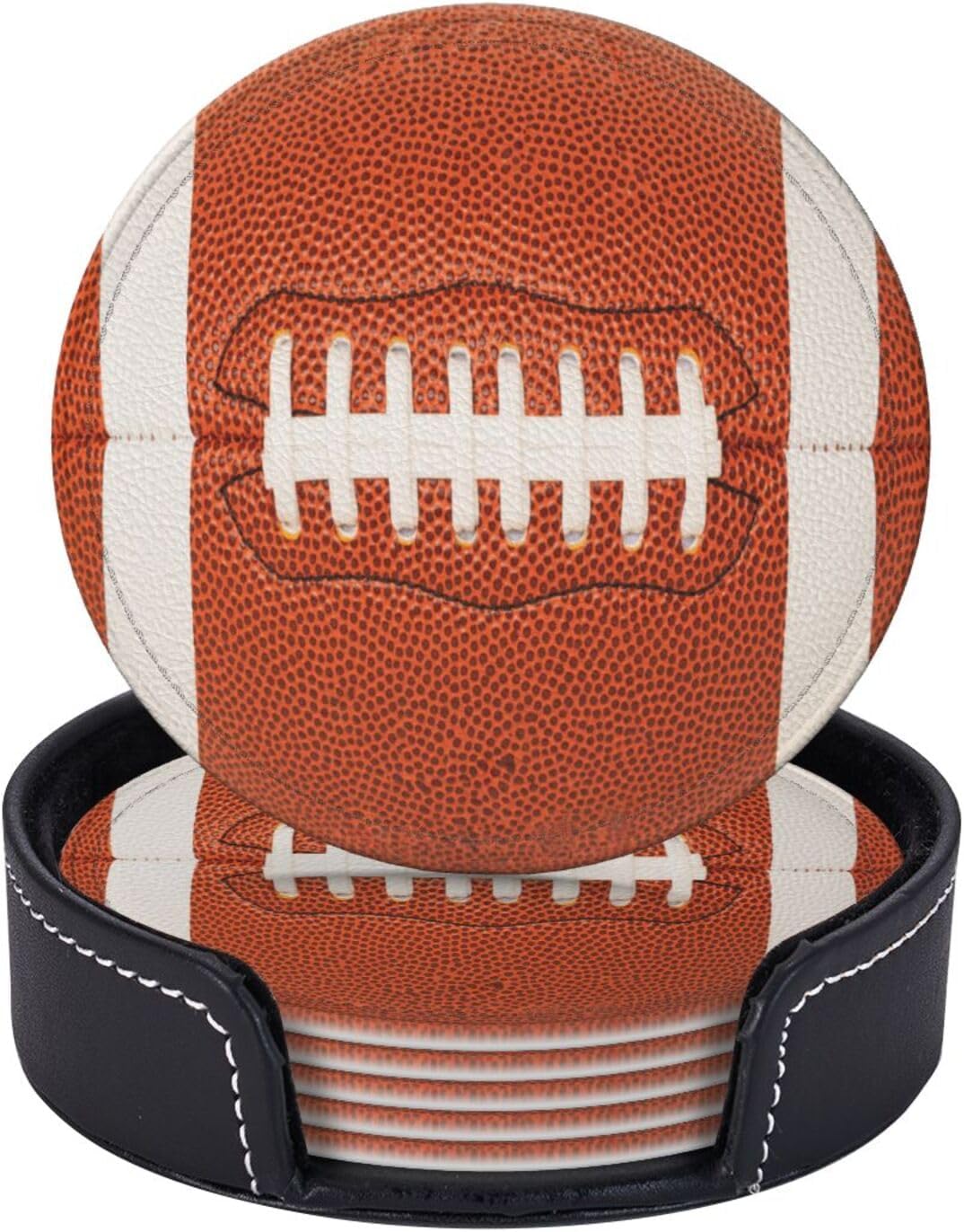 6 Pcs Football Drink Coasters with Holder Coasters for Drinks Coffee Table Home Decor Housewarming Gift