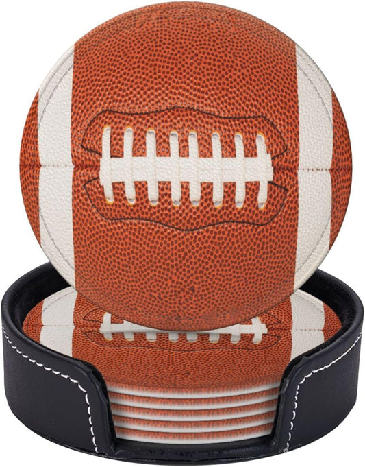 6 Pcs Football Drink Coasters with Holder Coasters for Drinks Coffee Table Home Decor Housewarming Gift
