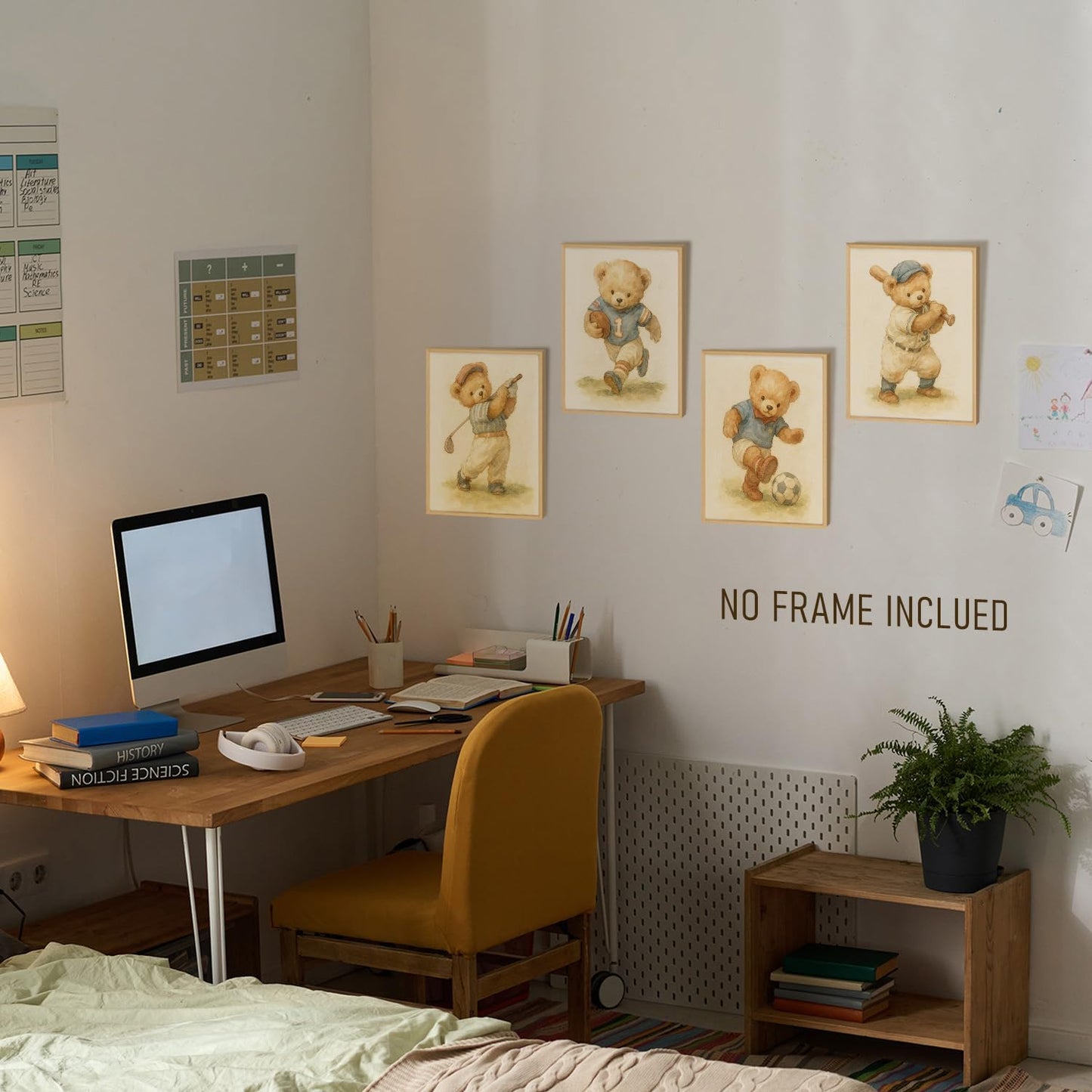 BRRNYOI Bear Nursery Wall Art Posters Set of 4, Sports Room Decor for Boys, Vintage Golf Baseball Football Soccer Bear Canvas Prints Wall Decor for Kids Boy Bedroom Playroom, 8x10 Unframed