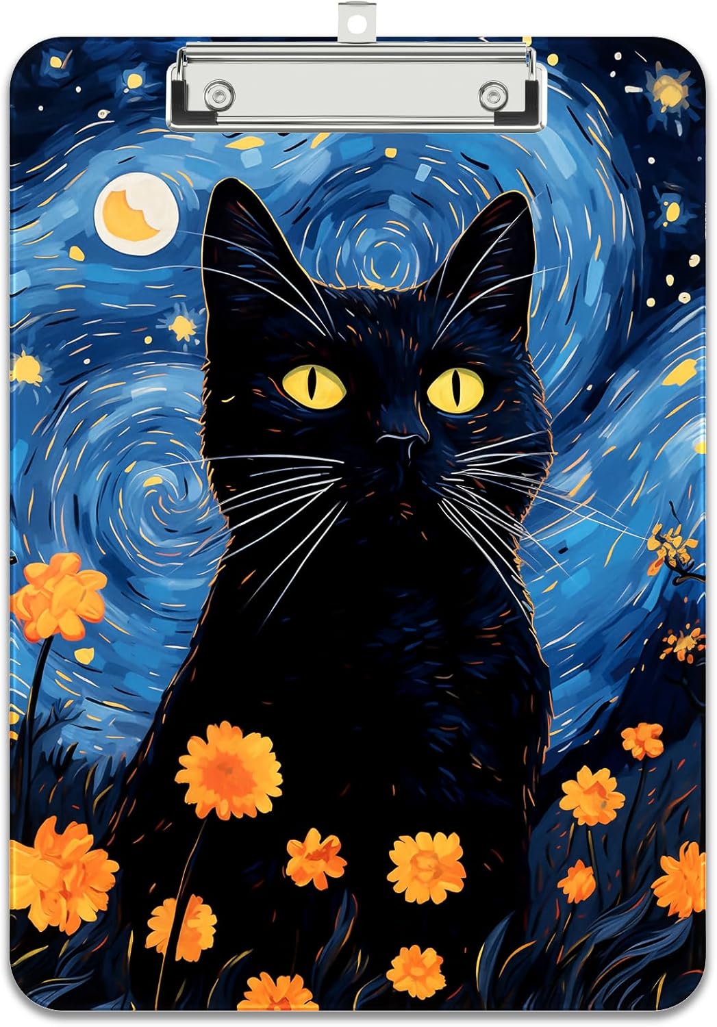 Rimilak Plastic Clipboards with Metal Clip, A4 Letter Size 9 x 12.5 in, Office Decorative for Students Women Men and Kids, Cute Custom Pattern, Starry Sky Cat