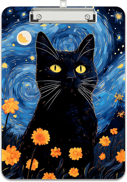 Rimilak Plastic Clipboards with Metal Clip, A4 Letter Size 9 x 12.5 in, Office Decorative for Students Women Men and Kids, Cute Custom Pattern, Starry Sky Cat