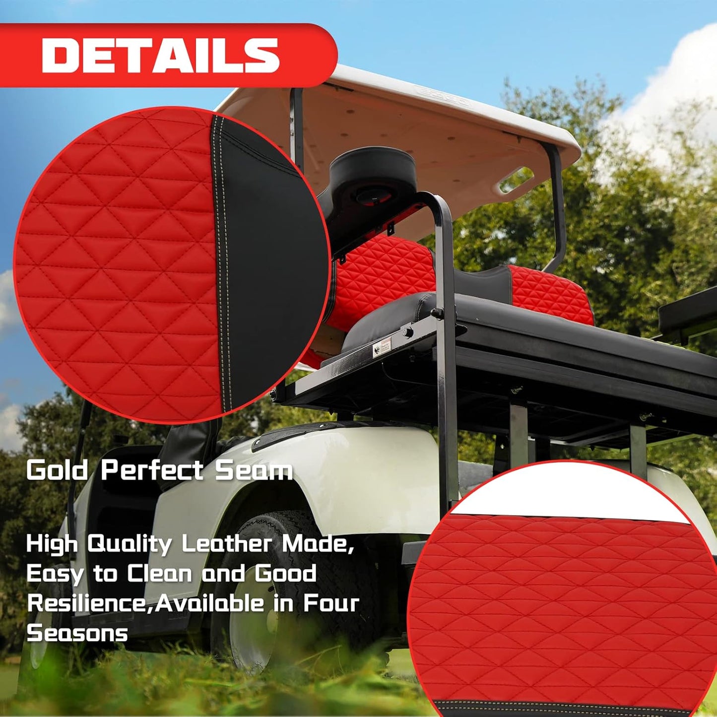 XUANYUDG0769 Golf Cart Front and Rear Seat Covers for EZGO TXT/RXV Club Car DS/Precedent Yamaha G29, Vinyl Leather Made/Adjustable Straps and Retractable Buckle/No Stapler Required,4PCS