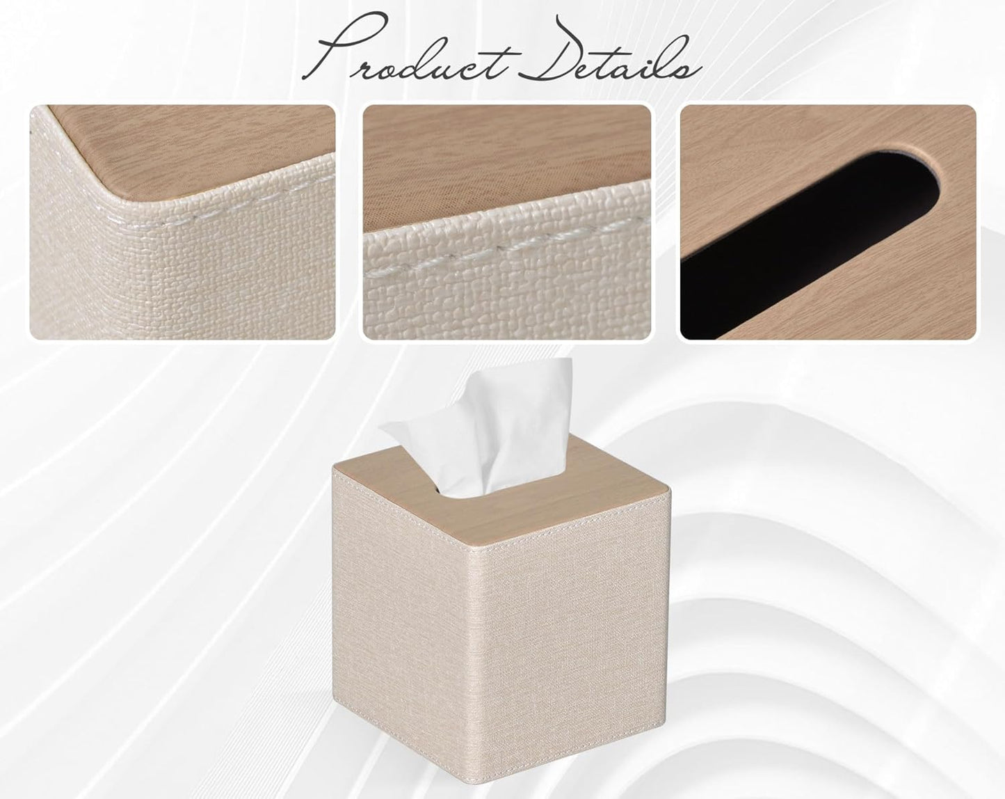 Tissue Box Cover Square PU Leather Facial Tissue Box Holder for Dresser Bathroom Decor (Beige)