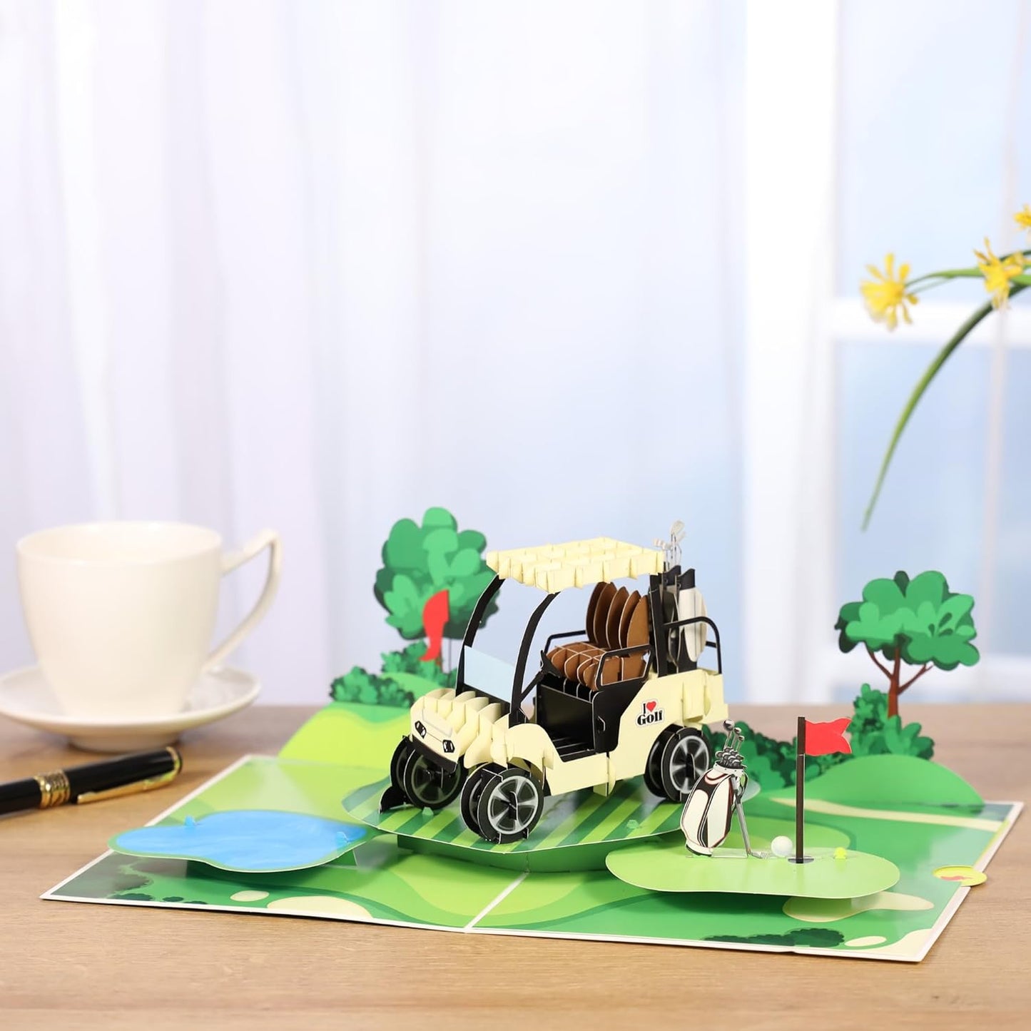 Pop Up Birthday Card for Men, 3D Golf Fathers Day Card for Dad, Golfers, Husband, Grandpa, Pap, Him, Son; All-Occasion Father’s Day, Congratulations, Thank You, Retirement for Boss, Coworker, 6x8 in