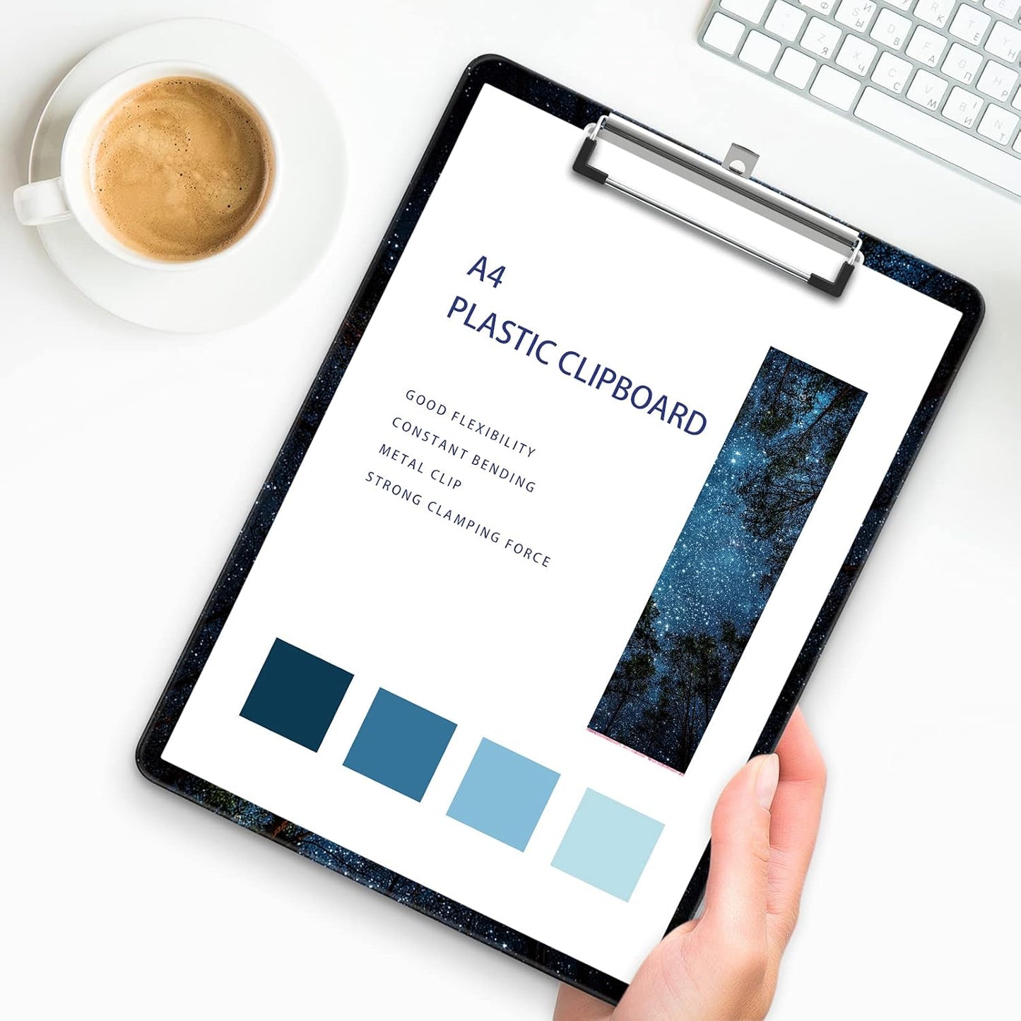 Plastic A4 Clipboards, Cute Clip Board Stardard Letter Size 9 x 12.5 in, Office Decorative for Students Women Men and Kids, Night Sky