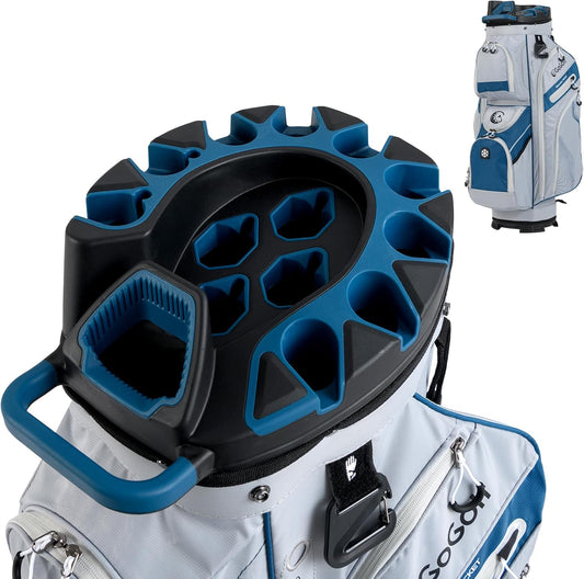 Tangkula Golf Cart Bag with 14-Way Full Length Dividers, 6 Molded Lock Top Golf Club Bag with 11 Pockets, Cooler Bag, Padded Strap, Handles, Umbrella Holder & Rain Hood