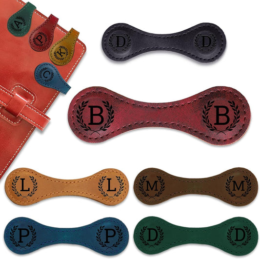 Personalized Magnetic Leather Bookmark - 26 Letters Vintage Engraved Book Marks,Custom Bookmark with Initial,Bookmarks for Women,Reading,Book Lovers (Red, B)