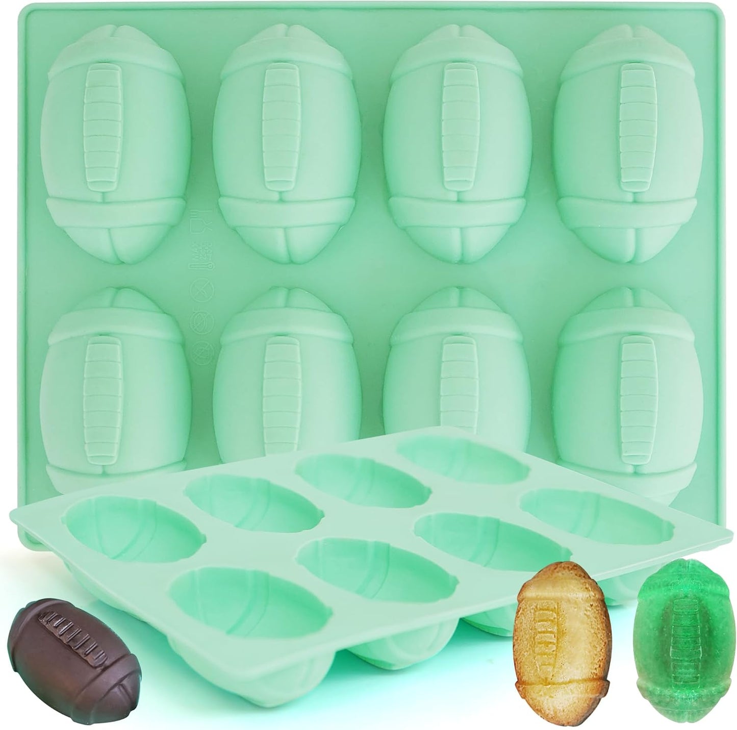 2Pack Football Ice Cube Mold, 8Cavity Silicone Football Mold Ice Cube Molds Fun Shapes, 3D Silicone Football Mold for Cake Pops,Cake Decoration, Chocolate,Ice Cube