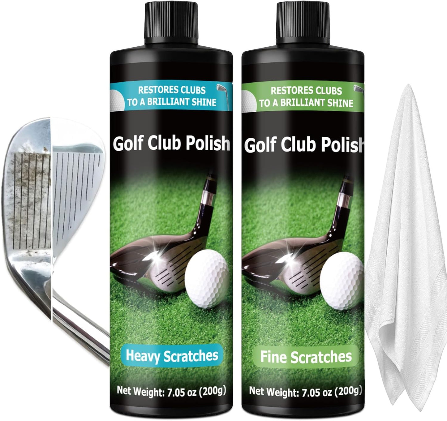 Golf Club Polish 14.1oz, Remove Scuffs and Scratches Golf Club Polishing Kit, Club Cleaning Kit Polish for Metal, Zinc, Aluminum & Steel Clubs
