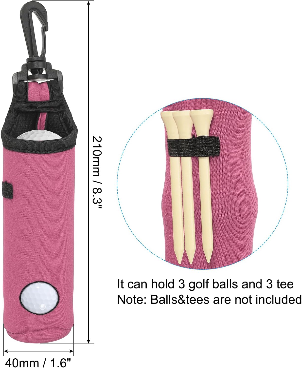 PATIKIL Golf Ball Carry Bag Golf Tee Holder Pouch Portable Neoprene Golf Ball Holder with Clip for Men and Women