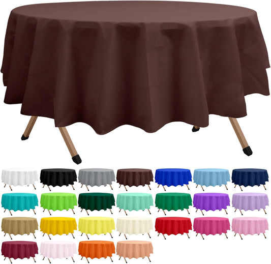 2 Pack Brown Premium Plastic Tablecloth Round 84 Inches Reusable Coffee Brown Decorative Table Cover for Dining, Wedding, Party, Indoor and Outdoor use