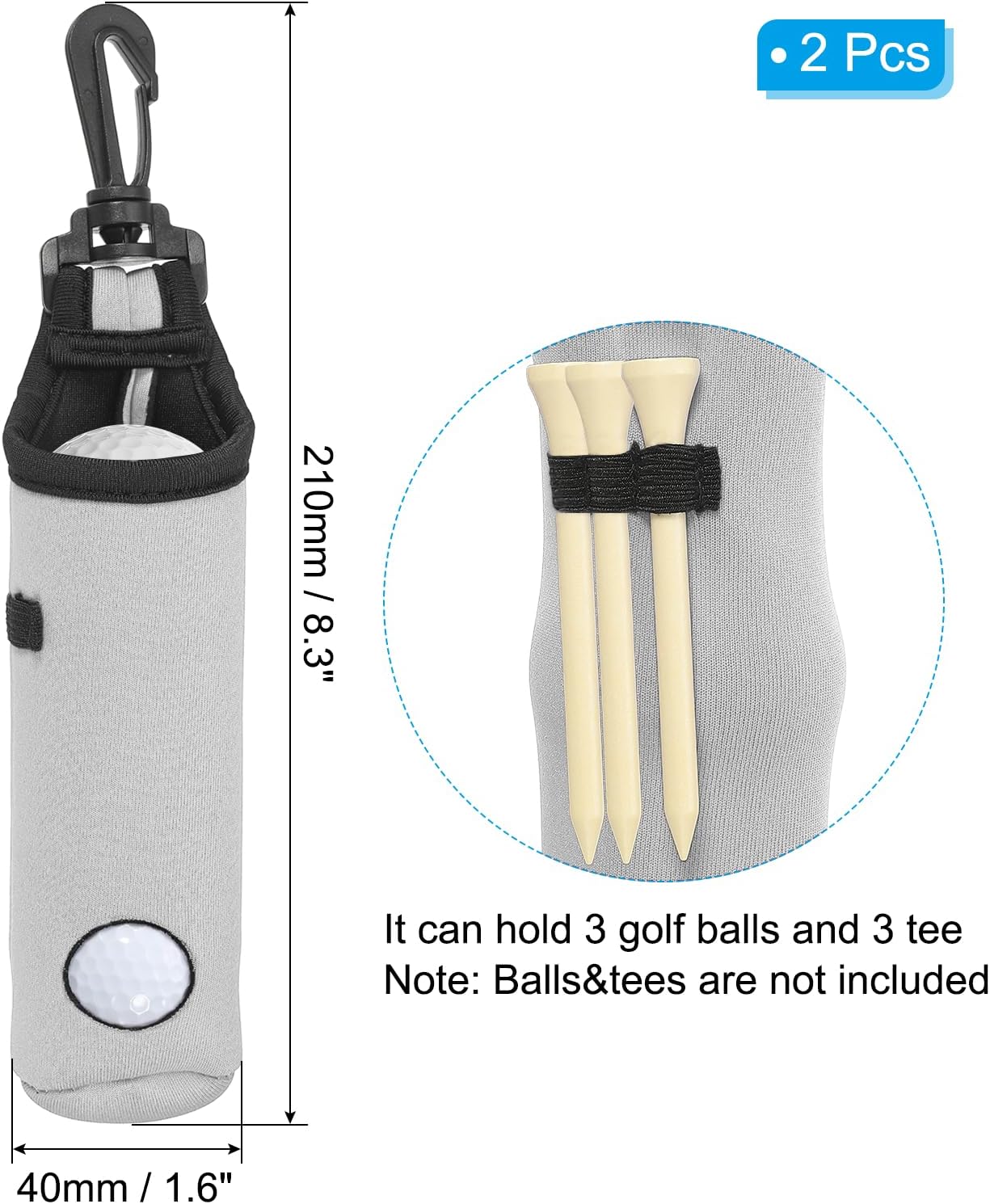 PATIKIL Golf Ball Carry Bag Golf Tee Holder Pouch Portable Neoprene Golf Ball Holder with Clip for Men and Women