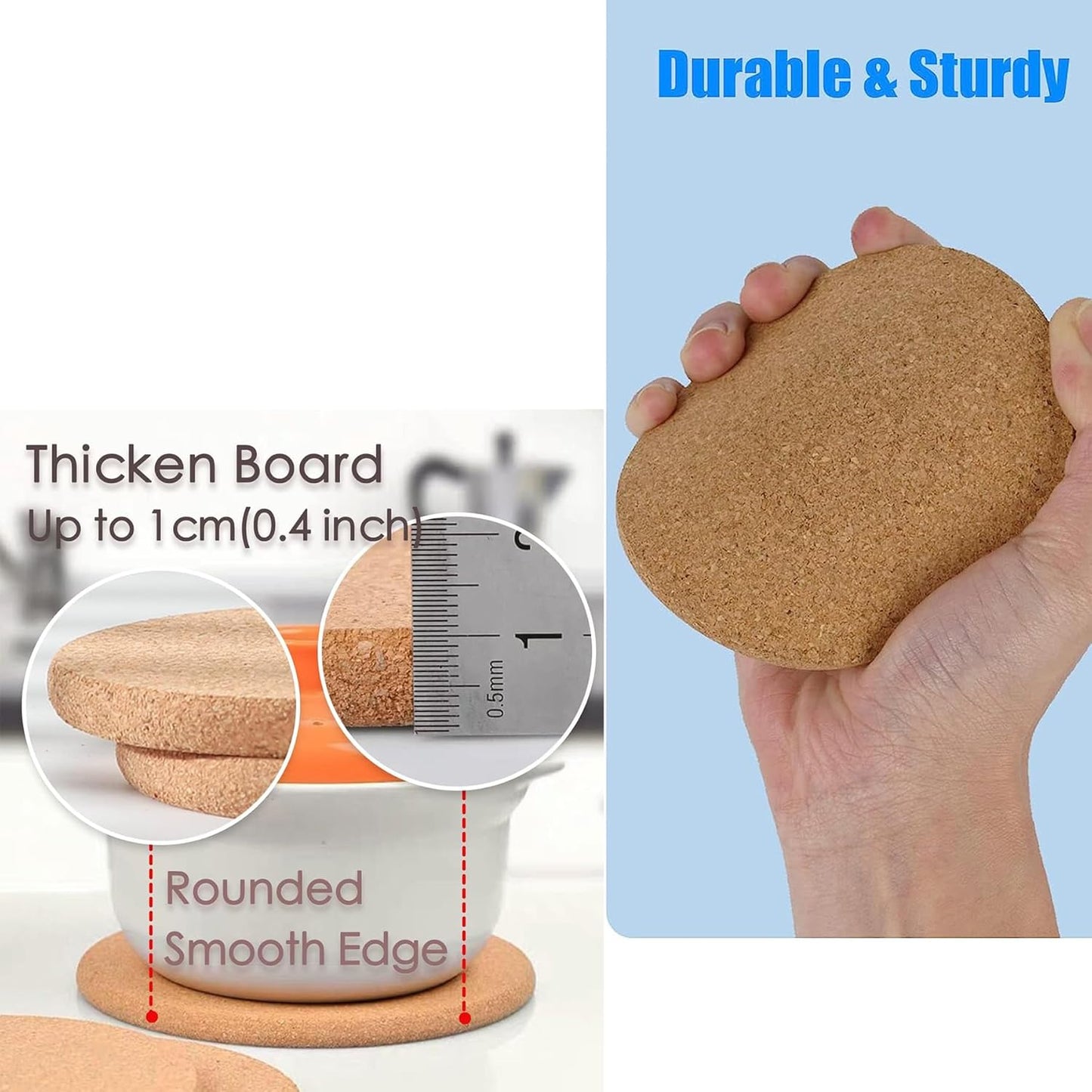 Cork Trivet Heat 7.5" High Density Thick 0.4" Cork Coaster Set for Pots Cups and Pans, Heat Resistant Multifunctional Cork Board, Hot Pads for for Table & Countertop 6pcs