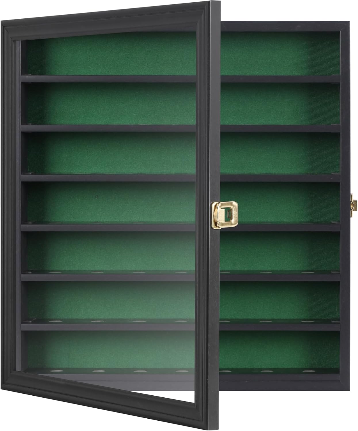 DisplayGifts 49 Golf Ball Display Cabinet Stand Storage Wall Mounted 7 Shelves Display Case Shadow Box with Lockable Door, Great Gift (49 Ball Holder, Black Finish)