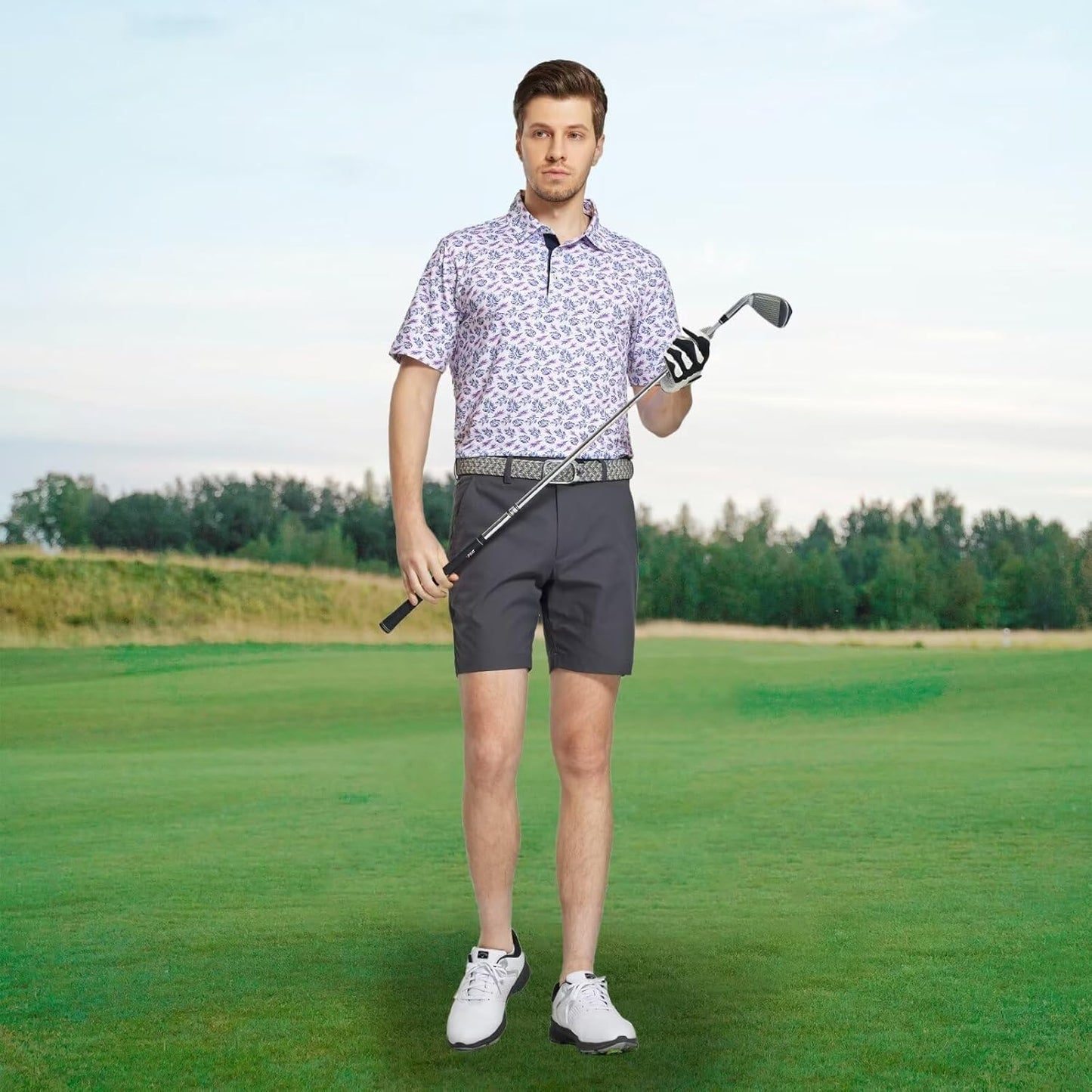 M MAELREG Mens Golf Shirt Short Sleeve Dry Fit Print Moisture Wicking Performance Patterns Collared Polo Shirt