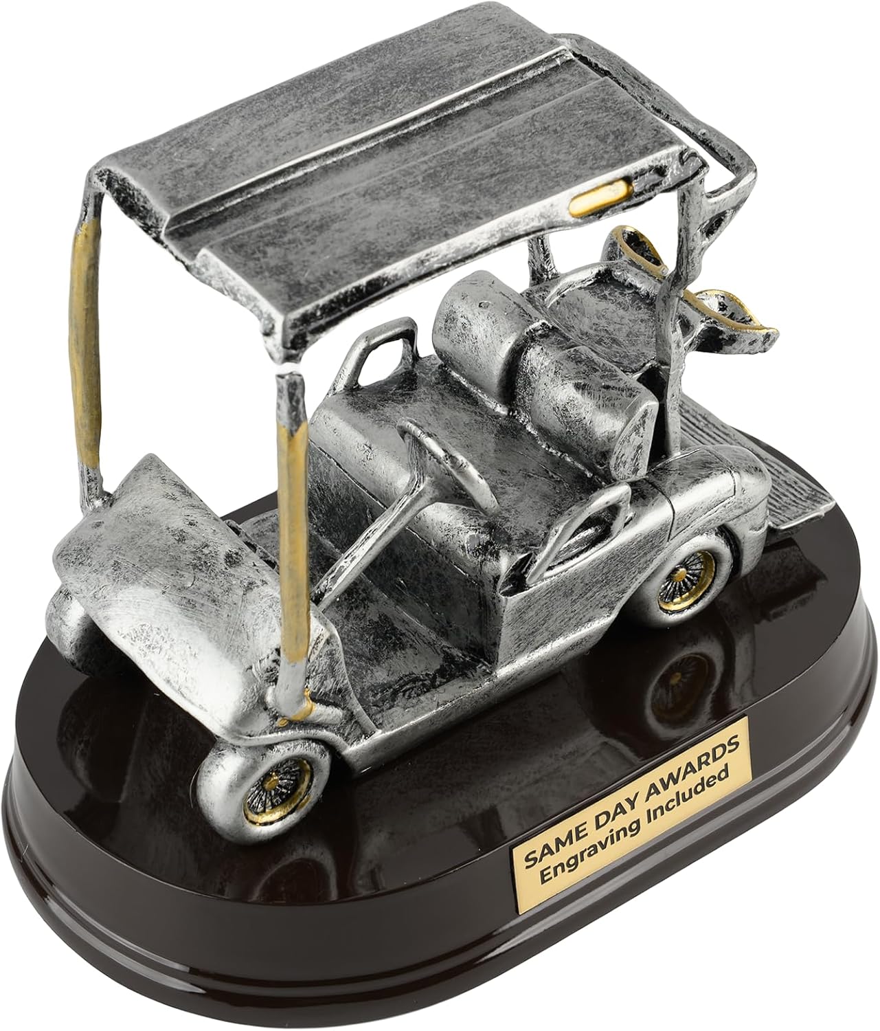 Premium Golf Cart Trophy Award – Custom Engraved Resin Golf Award on Rosewood Base – Fun Golf Recognition Gift for Tournaments Leagues Clubs and Charity Events