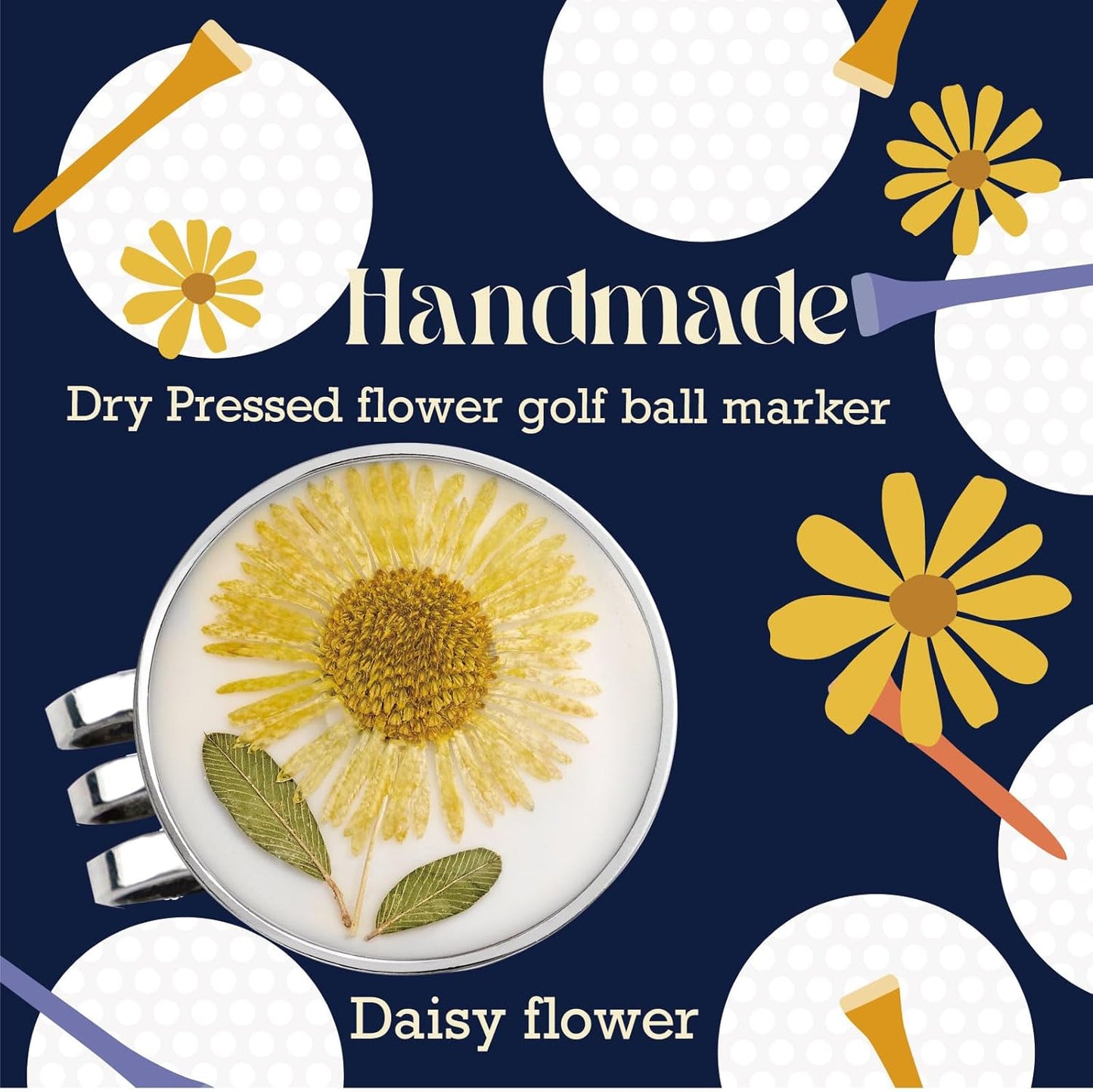 Golf Ball Marker hat Clip with Ball Marker, Handmade Pressed Flower Golf Marker, Golf Gifts, Golf Accessories for Women