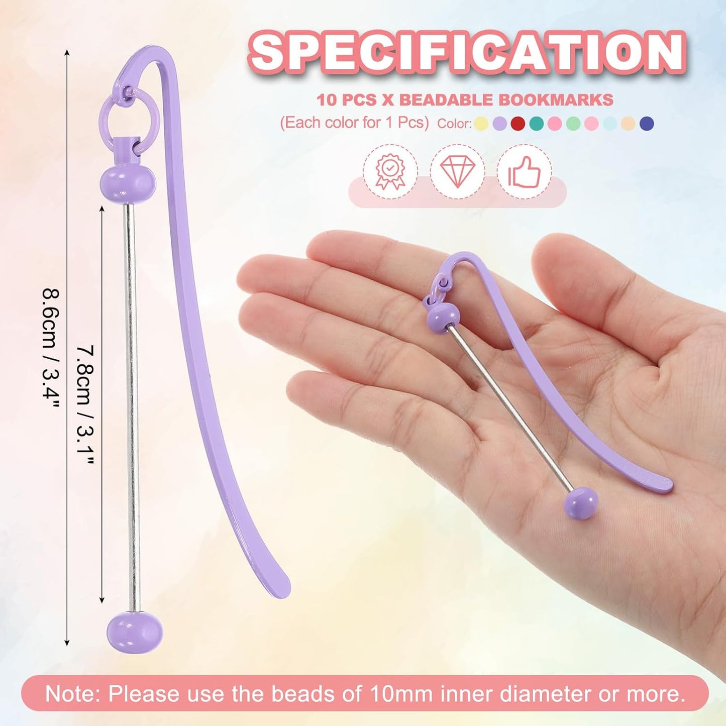 PATIKIL Beadable Bookmarks, 10 Pcs Beaded Bookmark DIY Metal Blank Bar Bulk for Bookmark DIY Making Craft, Beading Pendant Charm, Colorful