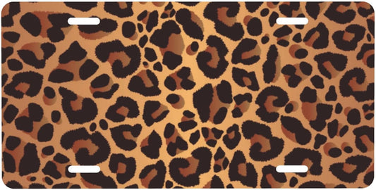 Leopard Print Animal Cheetah Front License Plate for Car Designs Stainless License Plate Cover Holder for Men Women Metal Aluminum Decorative Accessory Vanity Tag Standard 6 X 12 Inch (4 Holes)