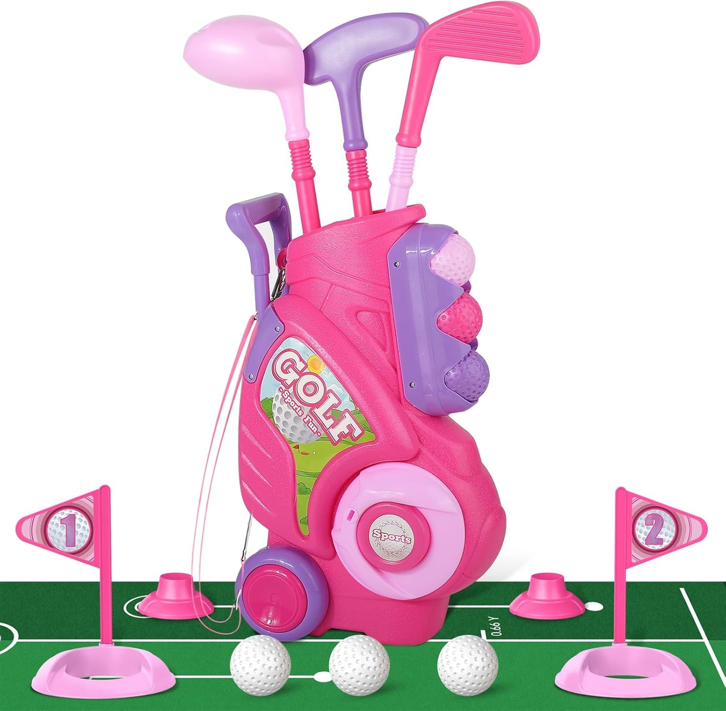 Liberry Toddler Golf Set for 2 3 4 Years Old Girls Boys, Upgraded Kids Golf Clubs Set with Golf Cart, Putting Mat, Outdoor Indoor Sports Toy Birthday, Pink