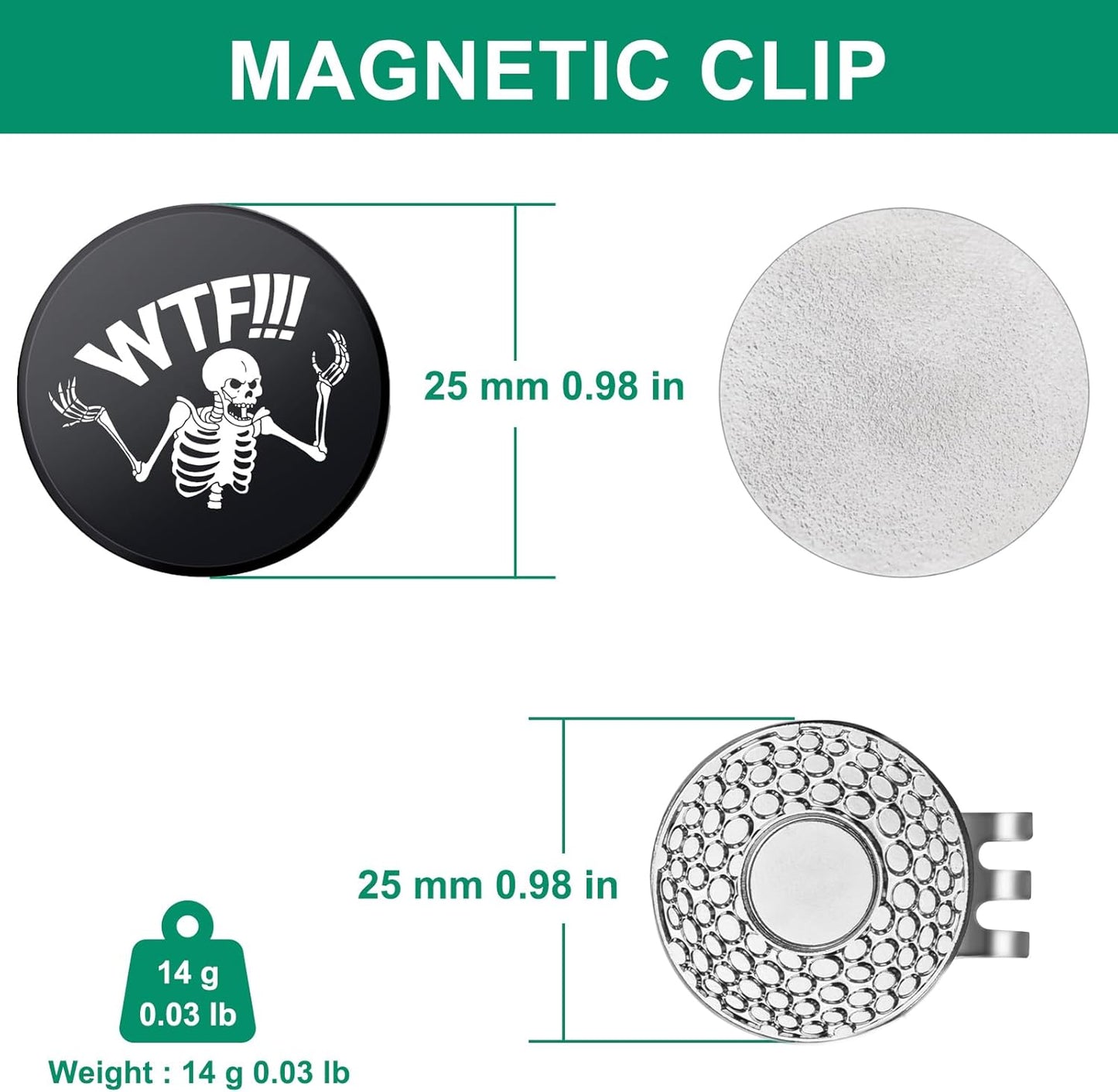 Golf Ball Marker Hat Clip, Funny Golf Accessories, Golf Gifts for Men 25 MM